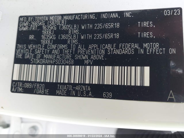 Toyota Highlander Le 2023 5TDKDRAH4PS030468 Image 9