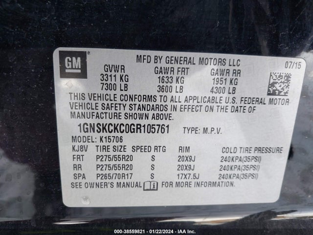 Chevrolet Tahoe Ltz 2016 1GNSKCKC0GR105761 Image 9