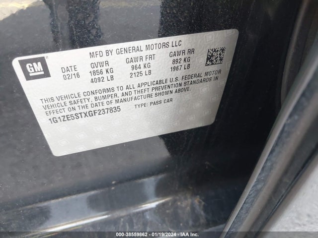 Chevrolet MALIBU 1LT 2016 1G1ZE5STXGF237835 Image 9
