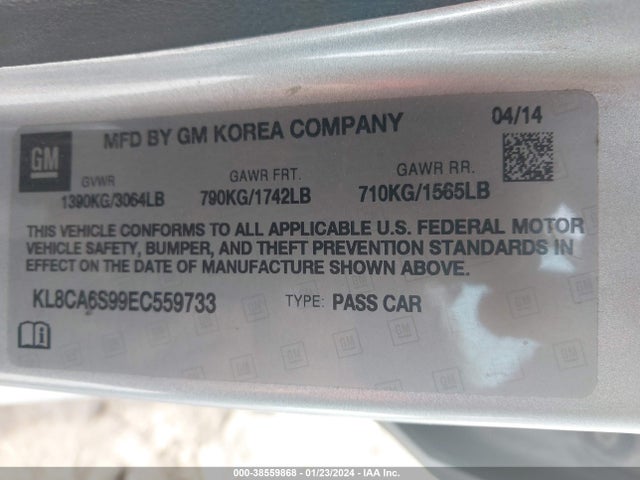 Chevrolet Spark Ls Manual 2014 KL8CA6S99EC559733 Image 9