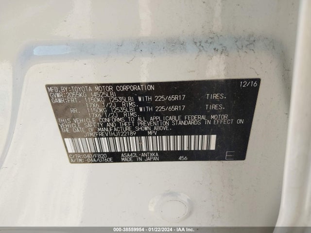 2017 TOYOTA RAV4 LE VIN: JTMZFREV1HJ122189