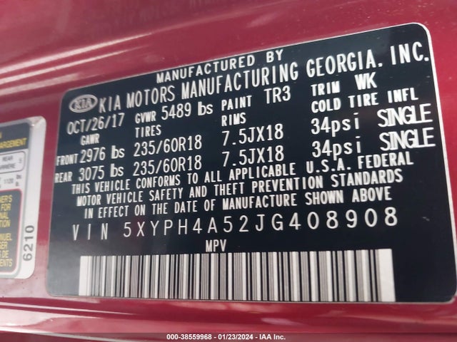 KIA Sorento 3.3l Ex 2018 5XYPH4A52JG408908 Image 9