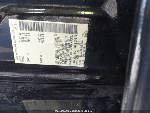 Nissan Maxima 3.5 Sr 2016 1N4AA6AP6GC381240 Image 9