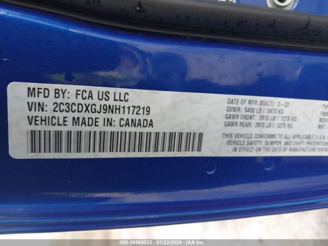 2C3CDXGJ9NH117219 Dodge Charger Scat Pack Widebody
