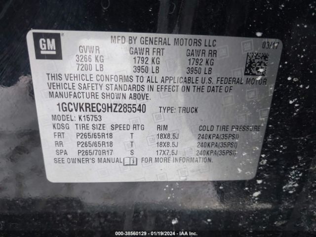 1GCVKREC9HZ285540 Chevrolet Silverado 1500 2lt
