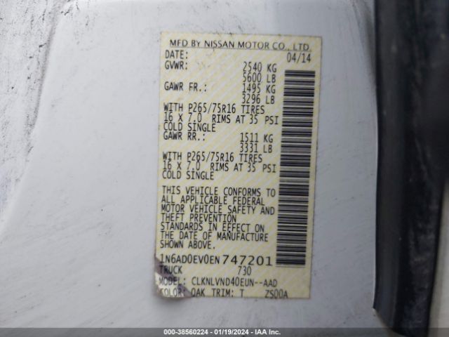 1N6AD0EV0EN747201 Nissan Frontier Pro-4x
