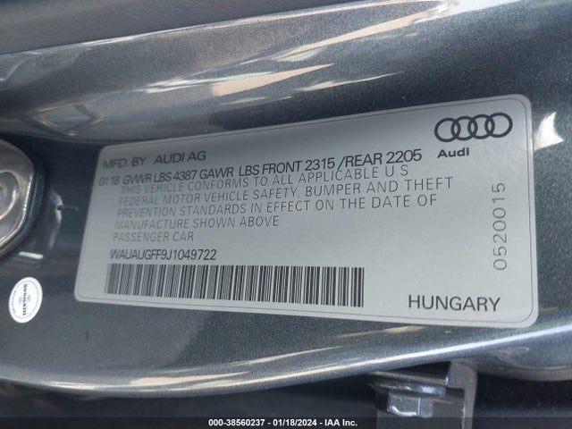 Audi A3 2.0t Premium/2.0t Tech Premium 2018 WAUAUGFF9J1049722 Image 9