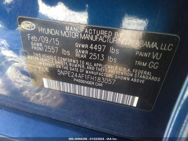Hyundai SONATA SE 2015 5NPE24AF1FH183057 Image 9