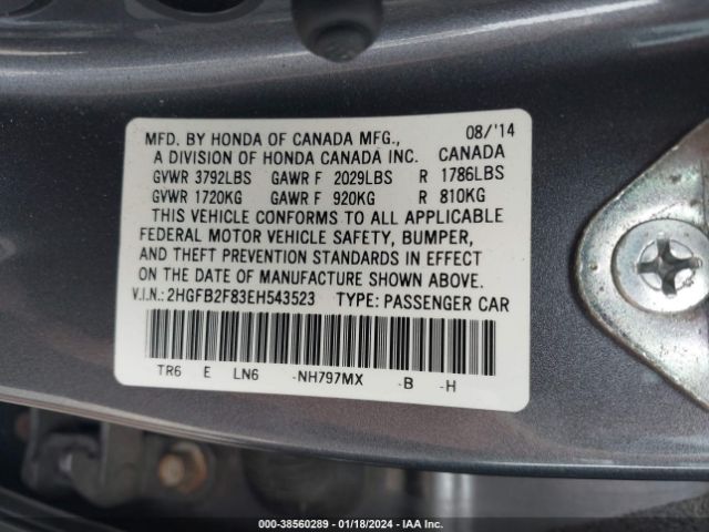 2HGFB2F83EH543523 Honda CIVIC EX