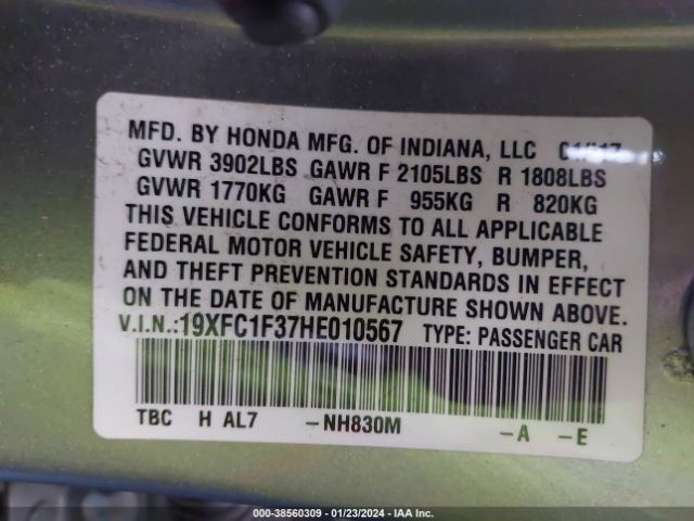19XFC1F37HE010567 Honda Civic Ex-t
