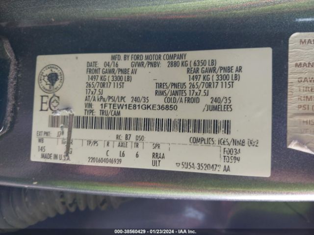 1FTEW1E81GKE36850 Ford F-150 Xlt