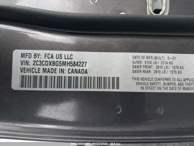 2C3CDXBG5MH584227 Dodge Charger Sxt Rwd