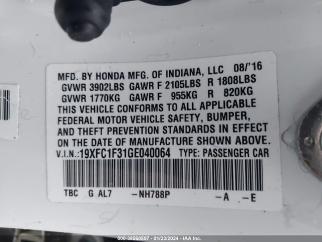 19XFC1F31GE040064 Honda Civic Ex-t