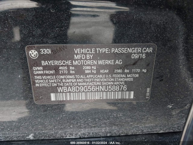BMW 330i Xdrive 2017 WBA8D9G56HNU58876 Image 9