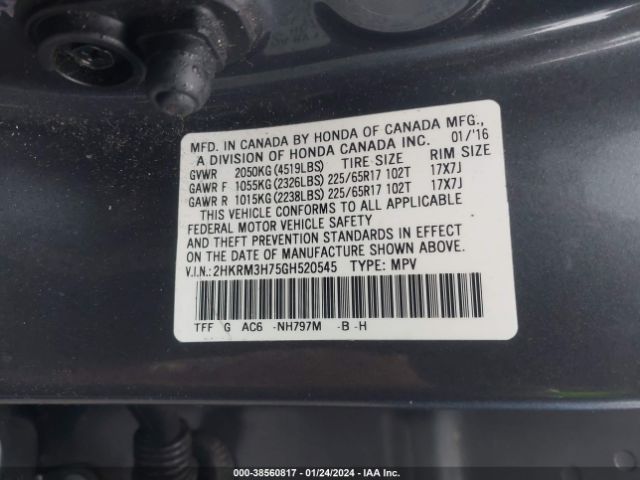 2HKRM3H75GH520545 Honda Cr-v Ex-l