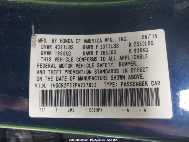 Honda Accord Sport 2015 1HGCR2F52FA227633 Image 9