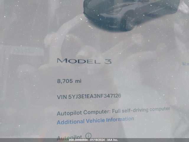 5YJ3E1EA3NF347126 Tesla Model 3 Rear-wheel Drive
