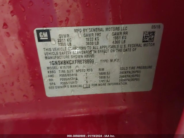 Chevrolet Tahoe Lt 2015 1GNSKBKCXFR678899 Image 9