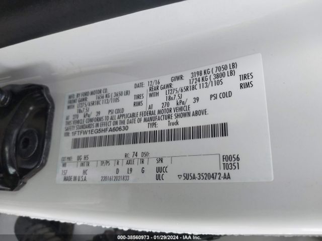 1FTFW1EG5HFA60630 Ford F-150 Lariat