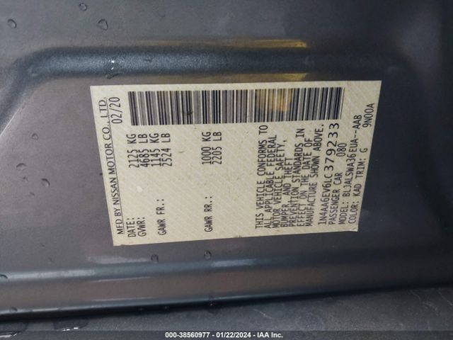 1N4AA6EV6LC379233 Nissan Maxima Sr Xtronic Cvt