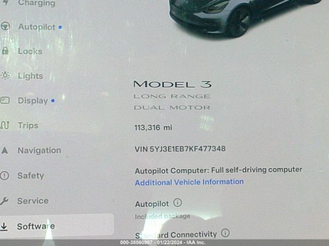 5YJ3E1EB7KF477348 Tesla Model 3 Long Range/performance