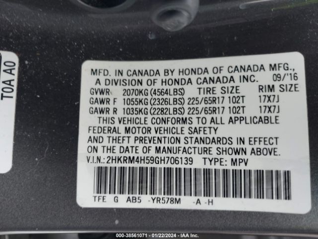 2HKRM4H59GH706139 Honda CR-V EX