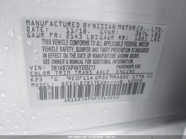 Nissan SENTRA S 2019 3N1AB7AP4KY265213 Image 9