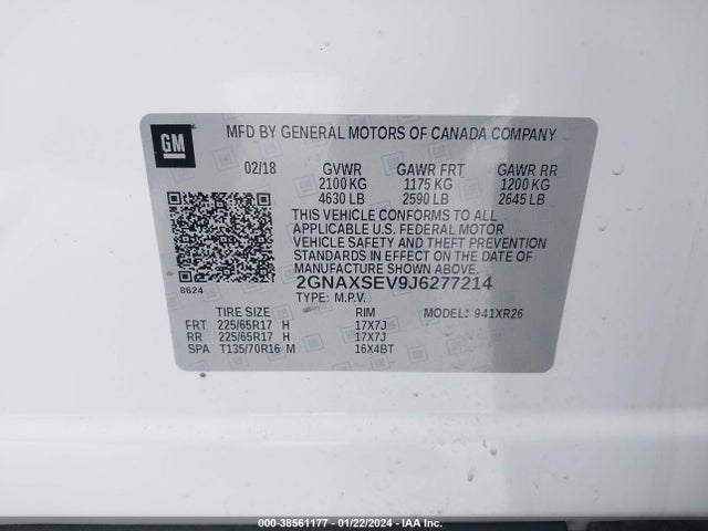 Chevrolet EQUINOX LT 2018 2GNAXSEV9J6277214 Image 9