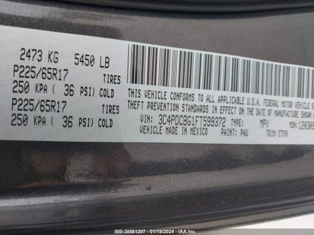 3C4PDCBG1FT599372 Dodge Journey Sxt