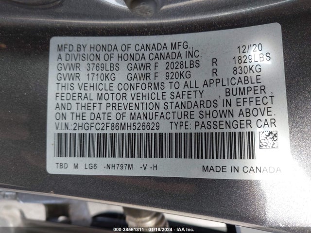 Honda Civic Sport 2021 2HGFC2F86MH526629 Image 9