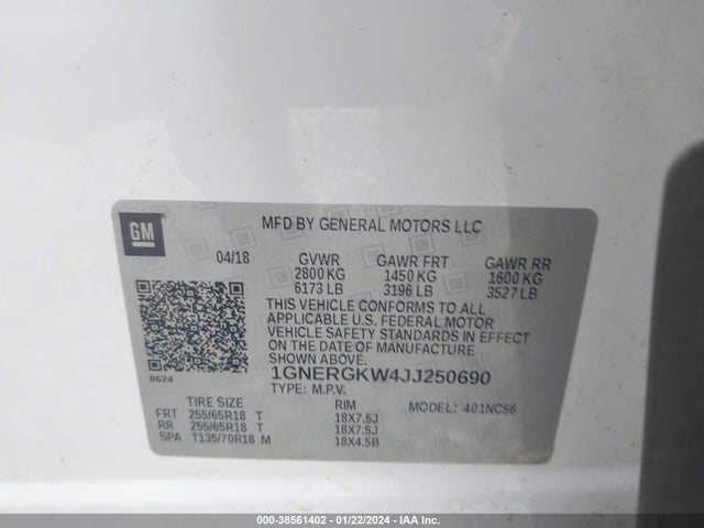 Chevrolet Traverse 1lt 2018 1GNERGKW4JJ250690 Image 9