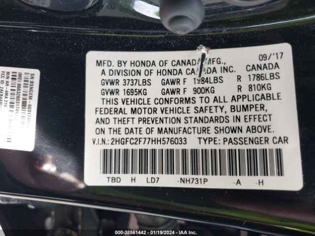 2HGFC2F77HH576033 Honda CIVIC EX