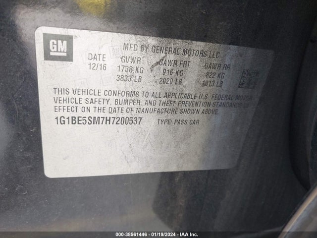 Chevrolet Cruze Lt Auto 2017 1G1BE5SM7H7200537 Image 9