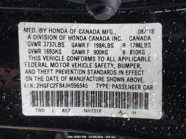 Honda CIVIC EX 2018 2HGFC2F84JH596545 Image 9