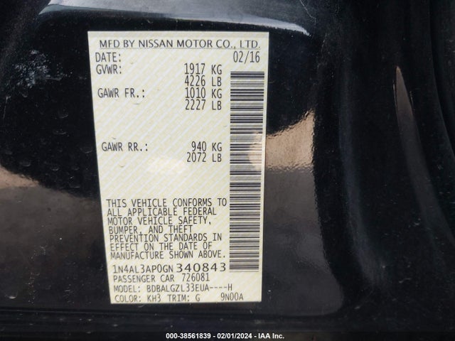 Nissan Altima 2.5 S 2016 1N4AL3AP0GN340843 Image 9