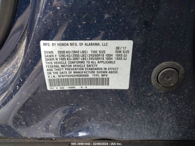 5FNYF6H53HB069508 Honda Pilot Ex-l