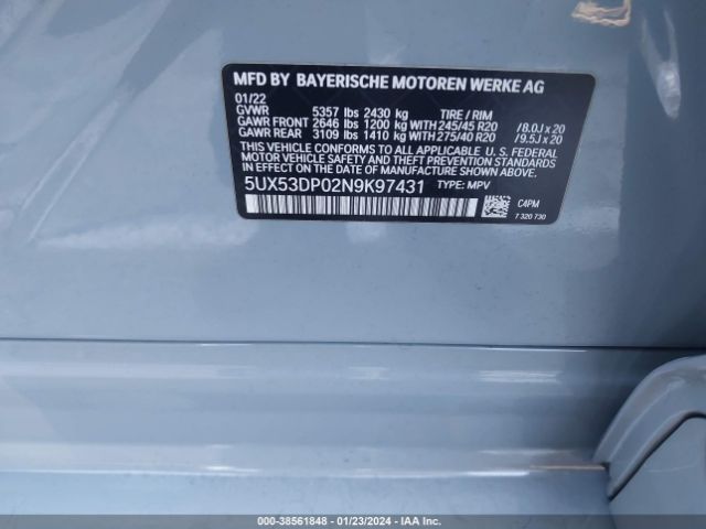 5UX53DP02N9K97431 BMW X3 Xdrive30i