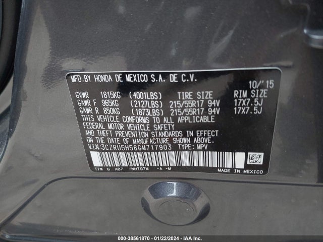 Honda HR-V EX 2016 3CZRU5H56GM717903 Image 9