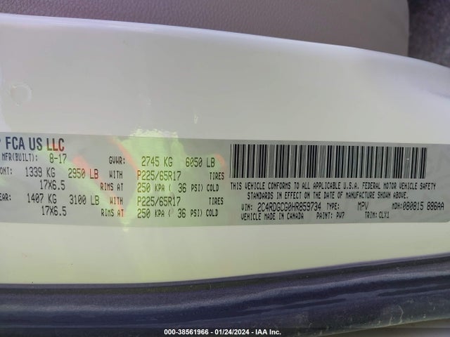 Dodge Grand Caravan Sxt 2017 2C4RDGCG0HR859734 Image 9