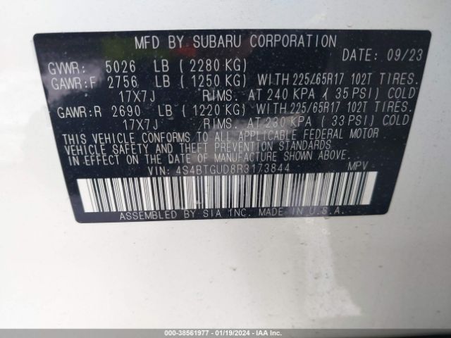 4S4BTGUD8R3173844 Subaru Outback Wilderness
