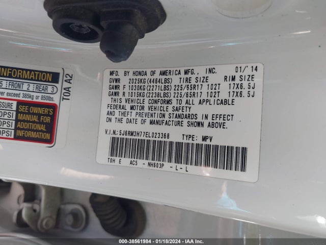 Honda Cr-v Ex-l 2014 5J6RM3H77EL023368 Image 9