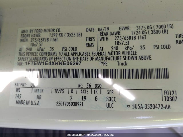 Ford F-150 Lariat 2019 1FTEW1E4XKKE06297 Image 9