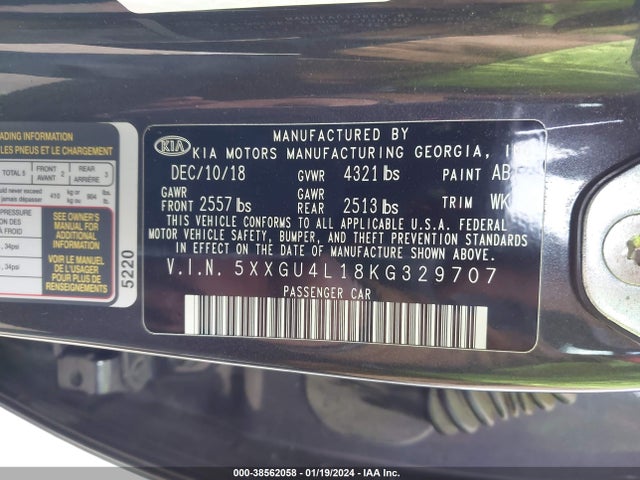 KIA OPTIMA EX 2019 5XXGU4L18KG329707 Image 9