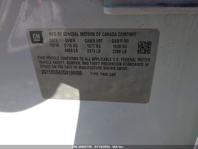 Chevrolet Impala 1fl 2016 2G11X5SA2G9199080 Image 9