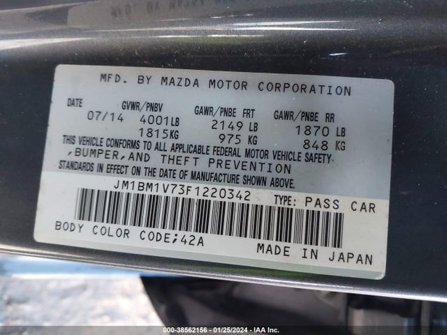 JM1BM1V73F1220342 Mazda Mazda3 I Touring