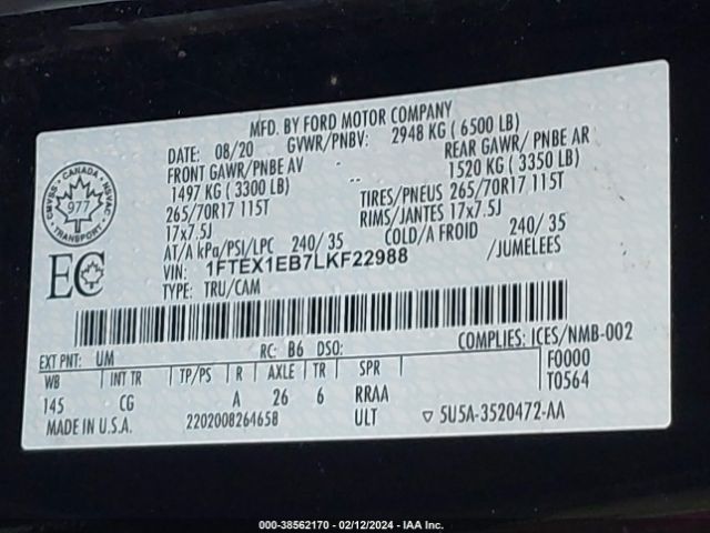 1FTEX1EB7LKF22988 Ford F-150 Xl