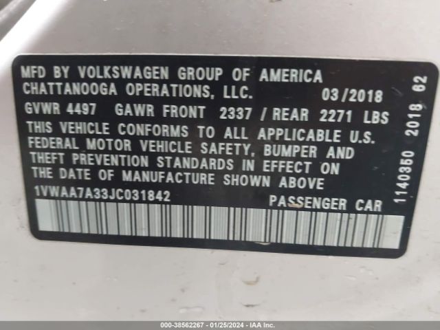 1VWAA7A33JC031842 Volkswagen Passat 2.0t R-line/2.0t S