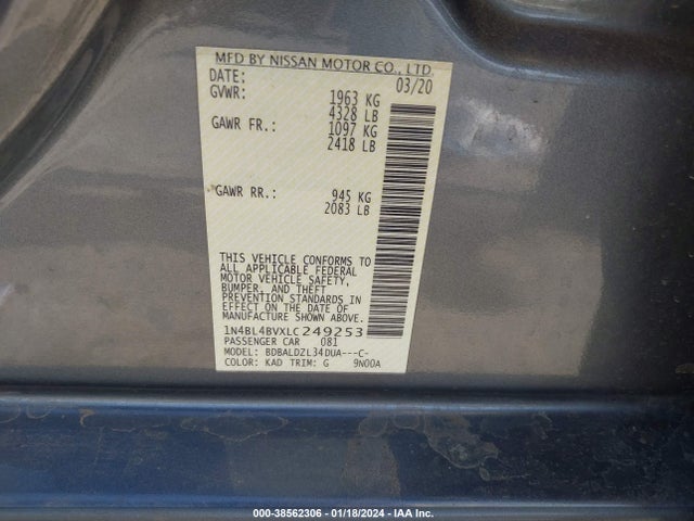 Nissan Altima S Fwd 2020 1N4BL4BVXLC249253 Image 9