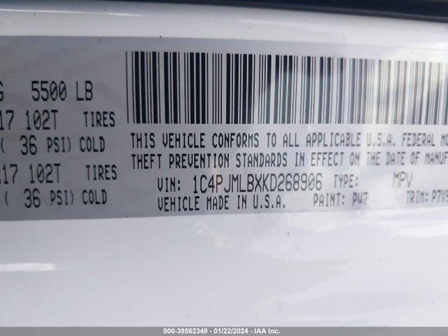 1C4PJMLBXKD268906 Jeep Cherokee Latitude Plus 4x4