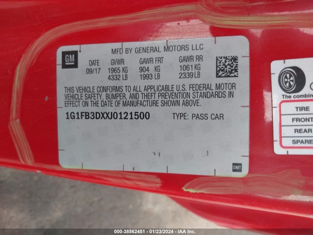 Chevrolet Camaro 1lt 2018 1G1FB3DXXJ0121500 Image 9